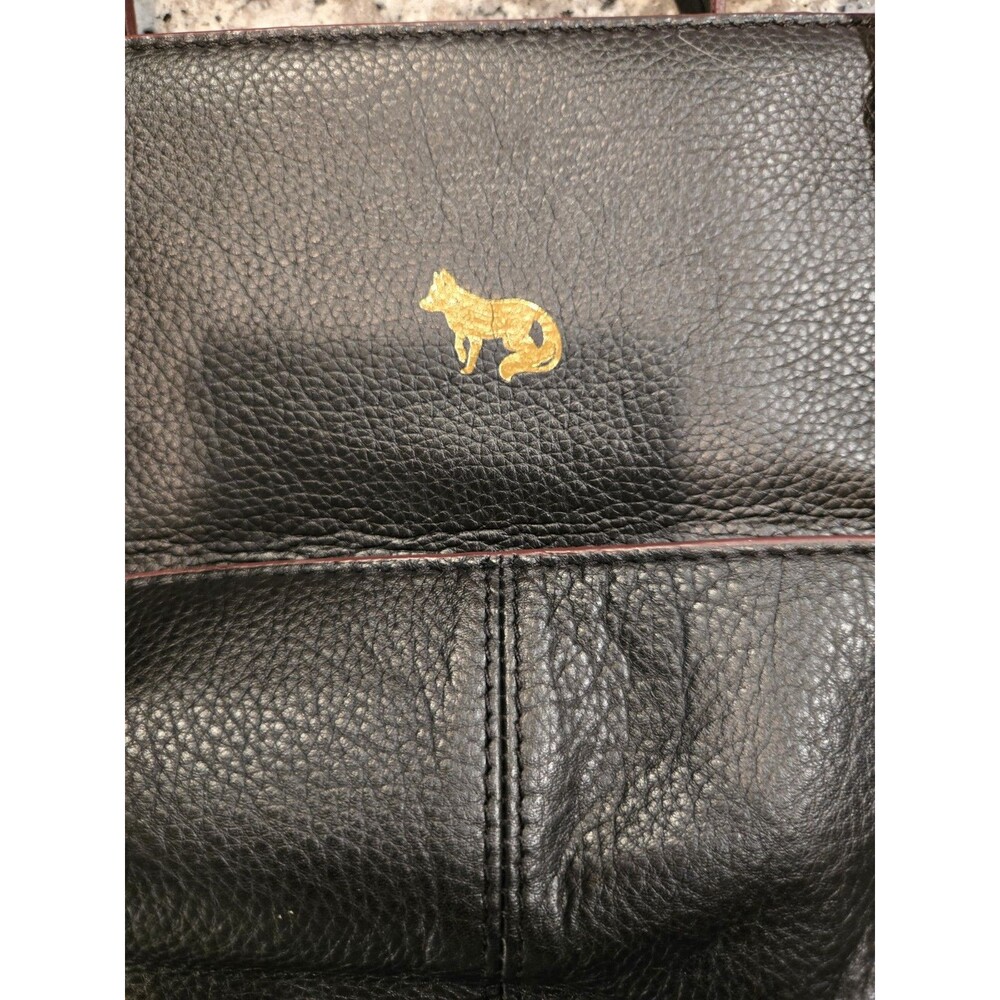 Emma Fox Black Pebbled Leather Tote Bag Gold Fox Emblem